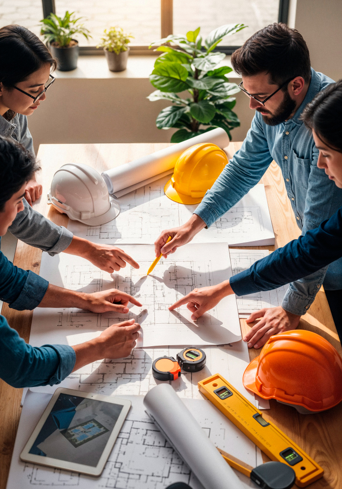 Team reviewing plans