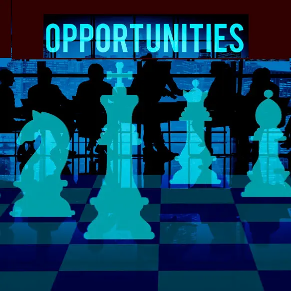 chess board with "opportunities" on top. Opportunities from appointment setting.