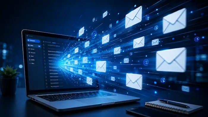 Email blast shooting out of a computer
